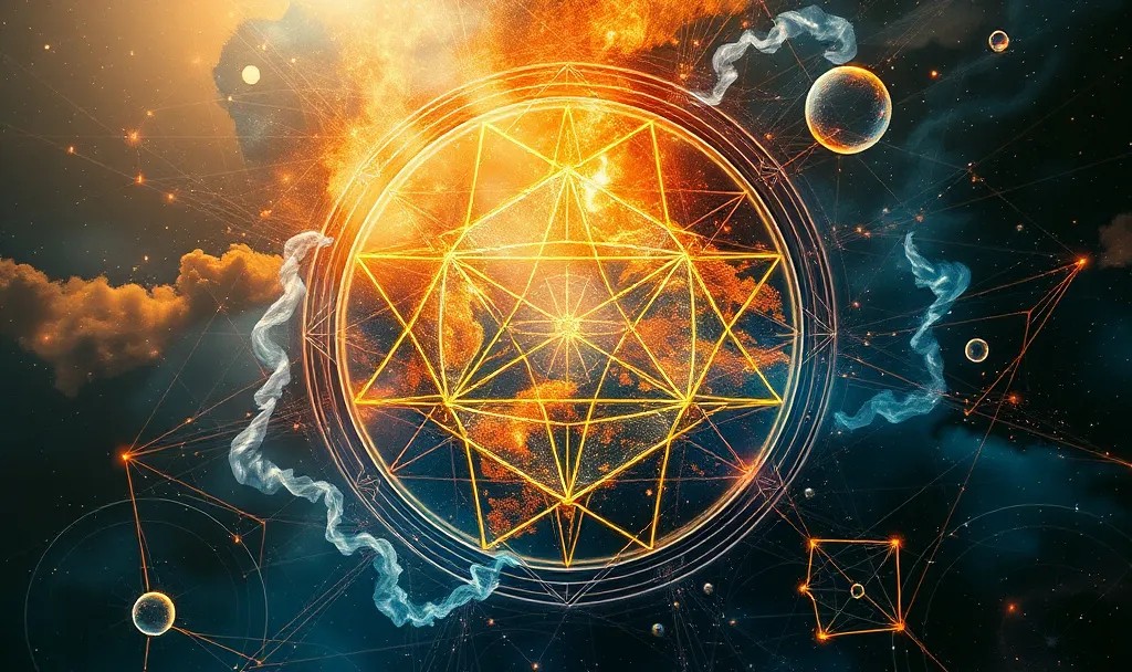 Luminous sacred geometry glowing within a cosmic field, representing the alchemical vessel of transformation